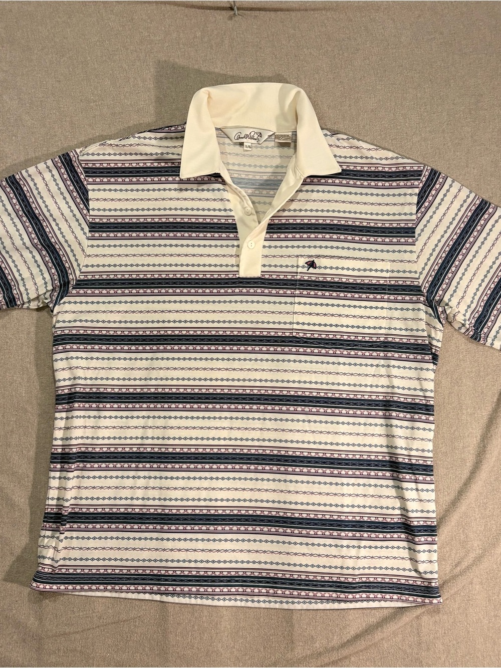 Arnold Palmer NWOT Men’s Short-Sleeve Polo with Navy & Burgundy Pattern XL